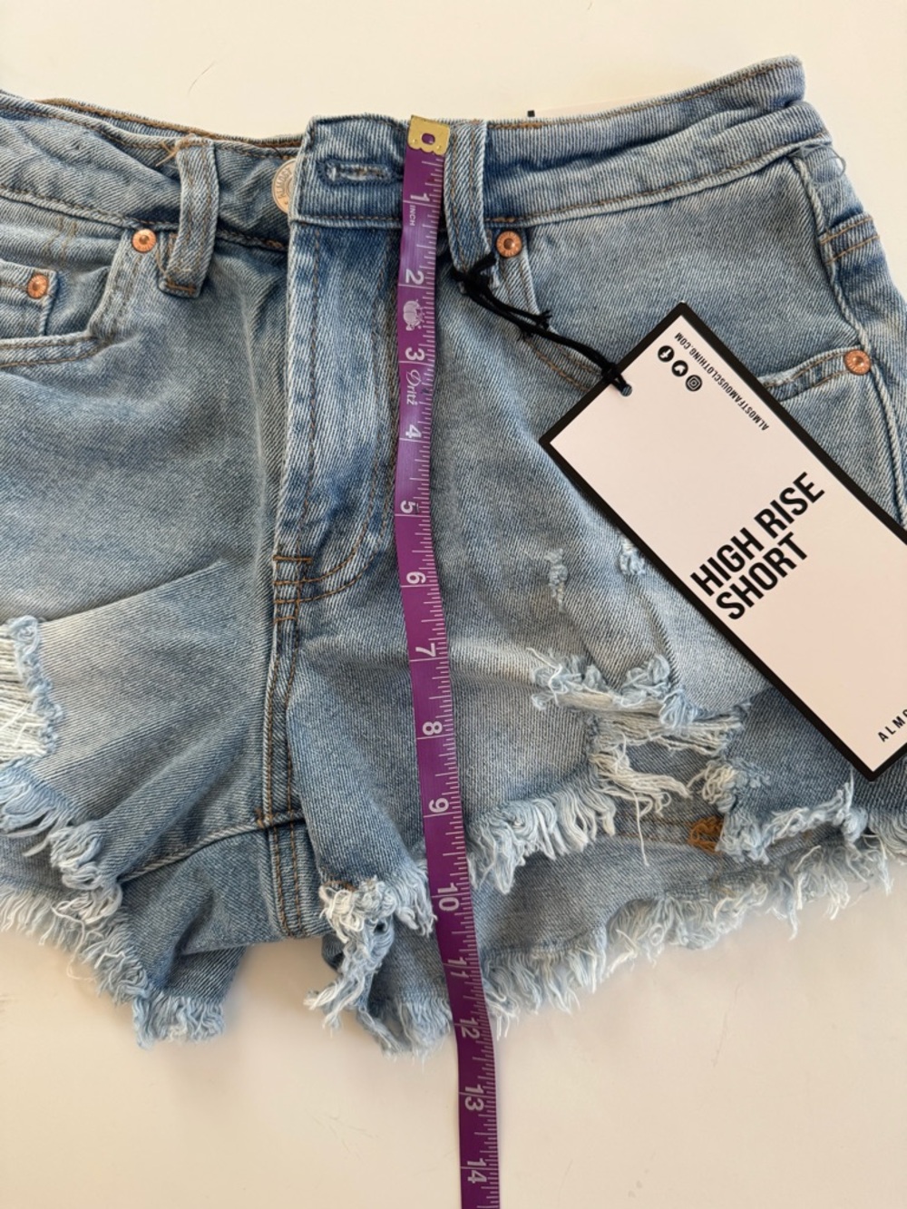 High-Rise Distressed Denim Women Shorts in Blue 1 - Picture 7 of 7